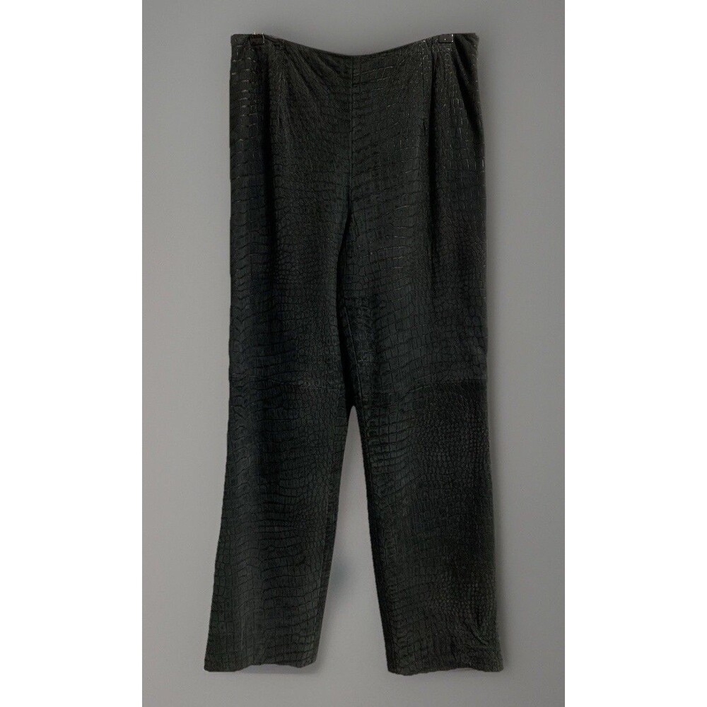 Worth Pants Women's 10 M Black Suede 100% Leather Animal Print Embossed Croc